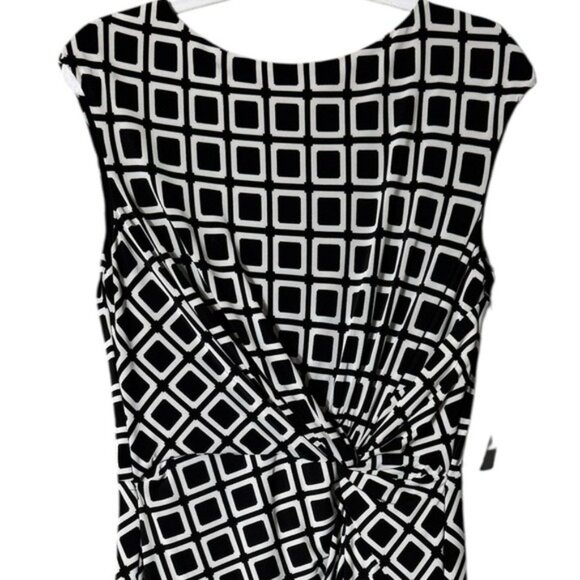 Ralph Lauren LRL Midi Dress Size 14 Stretch Ruche Black White Career Classy - Picture 2 of 8